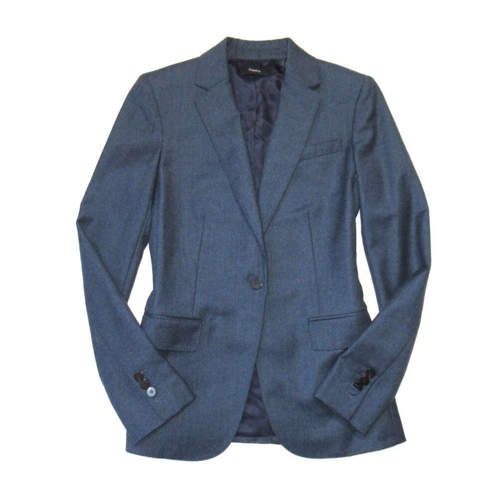 NWT Theory Staple Blazer in Light Navy Melange Sleek Flannel Wool Jacket 00